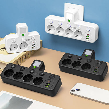🔌¡49% de descuento! Adaptador de corriente europeo con 4 tomas de corriente: interruptores independientes, diseño compacto y máxima seguridad.