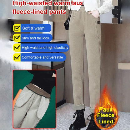 🔥50% de descuento🔥Pantalones de cintura alta con forro polar de imitación para mujer