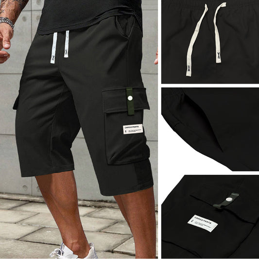 Pantalones Capri Cargo Casual para Hombre con Cintura de Cordó