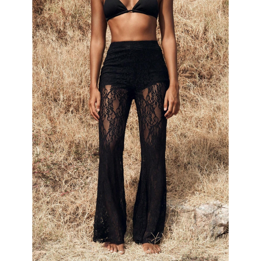 Elegantes pantalones de encaje con diseño de tiro alto