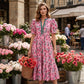 Vestido Largo de Manga Abullonada con Estampado Floral para Mujeres