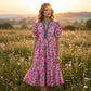 Vestido Largo de Manga Abullonada con Estampado Floral para Mujeres
