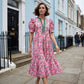 Vestido Largo de Manga Abullonada con Estampado Floral para Mujeres