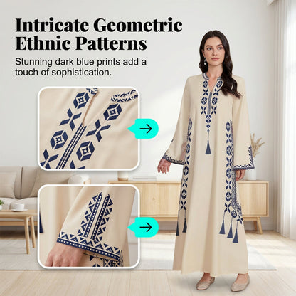 Vestido Kaftán con Estampado Étnico, Escote en V