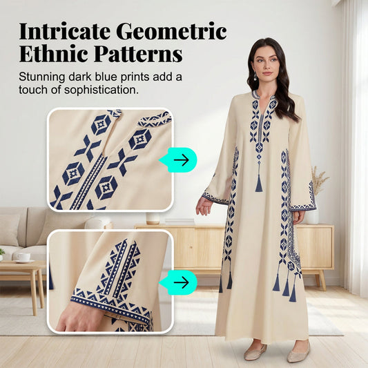 Vestido Kaftán con Estampado Étnico, Escote en V